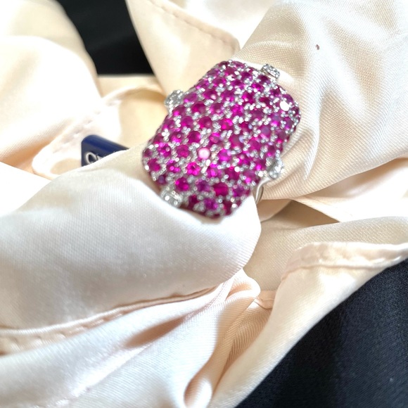 Ruby (natural) and White zircon ring in silver - Picture 2 of 12